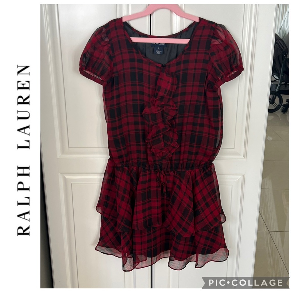 Ralph Lauren red and black plaid lined dress size 12